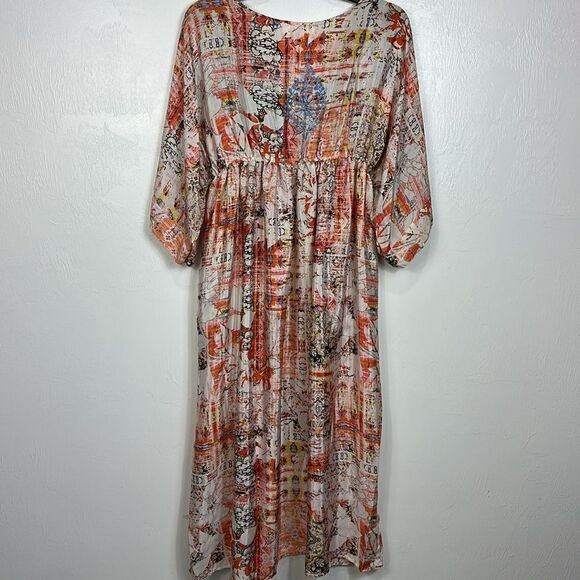 Karyn Seo Carmen Boho Embroidered Printed Silk Blend Dress Size L - Picture 5 of 11
